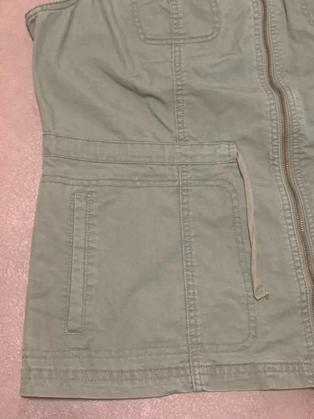 Merona Womens Washed Wear Olive Cotton Canvas Utility Zip Vest Jacket Size Large - Picture 2 of 8